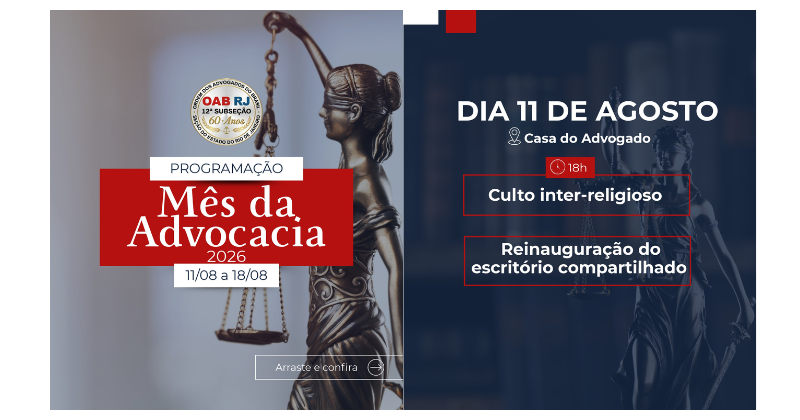 Mês da Advocacia tem início neste dia 11 de agosto com Culto Inter-Religioso na Casa do Advogado